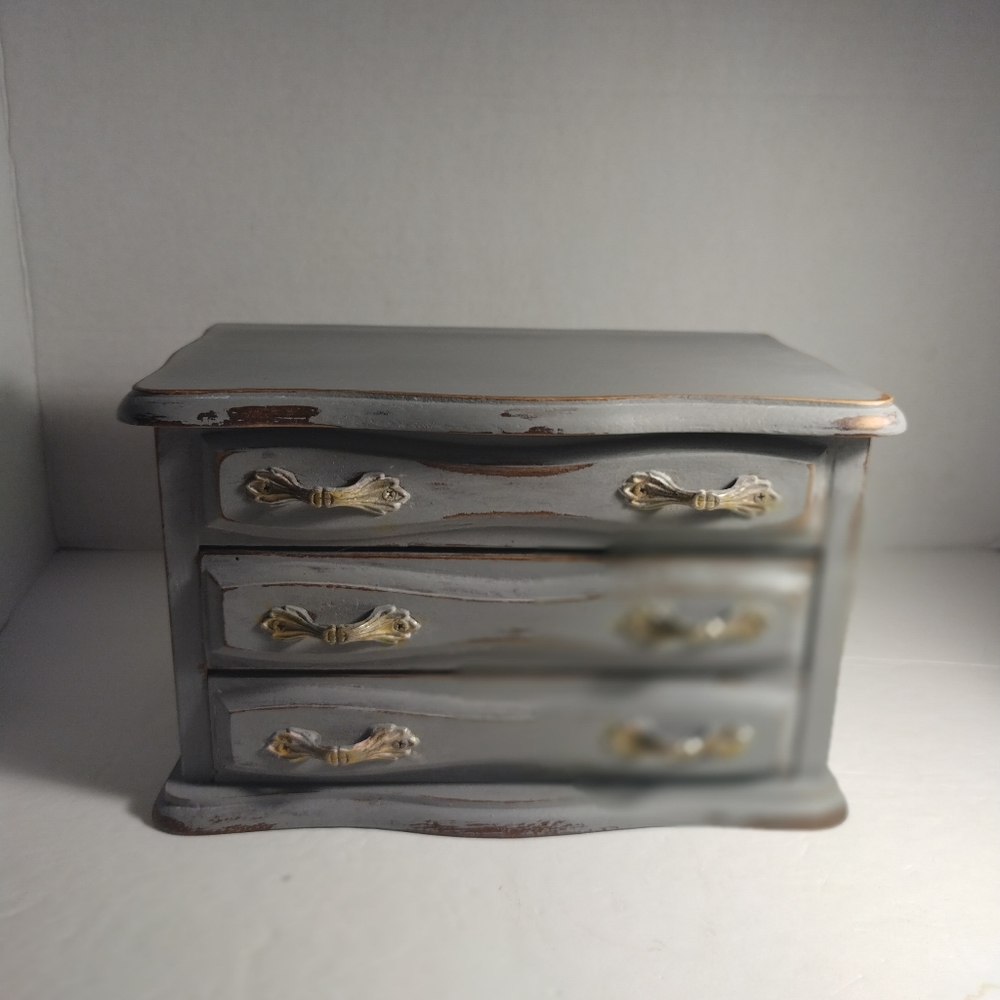 Vintage Upcycled Grayish Blue Distressed Wooden Jewelry Box